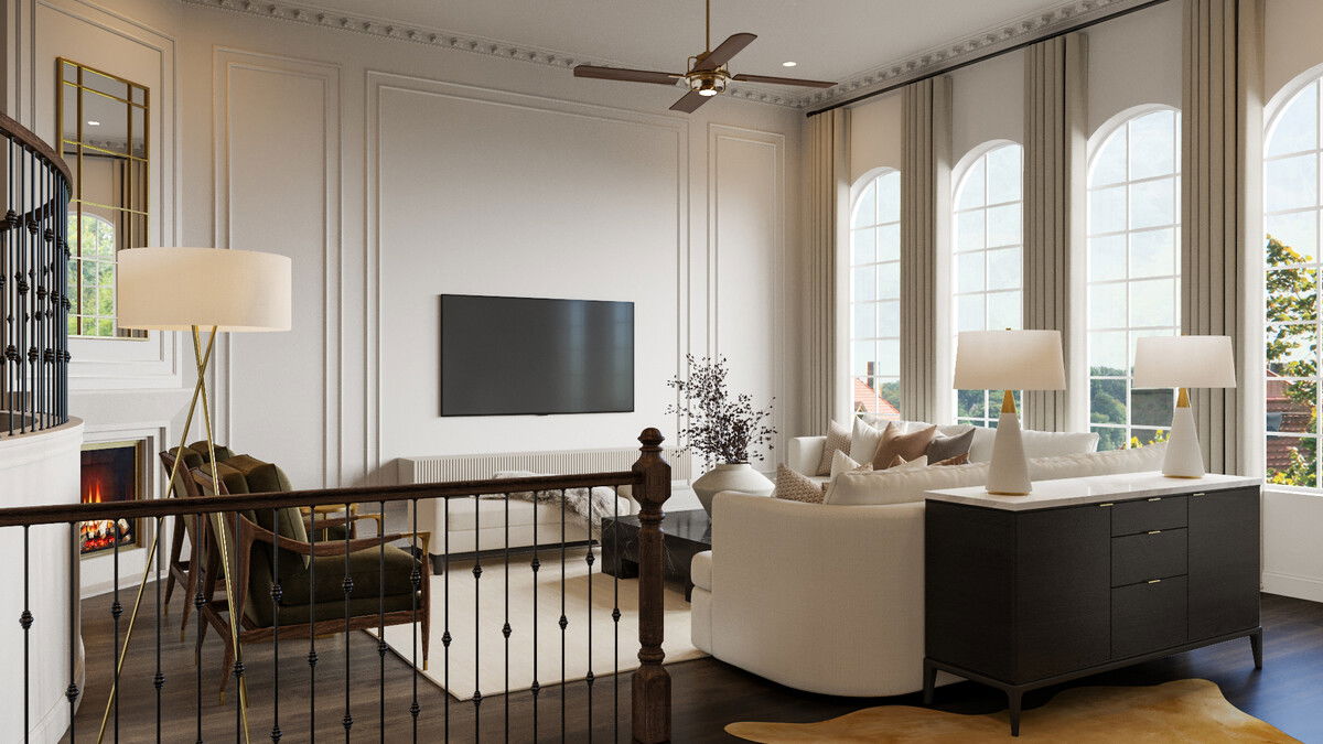 Elegant Living Room Renovation Rendering thumb