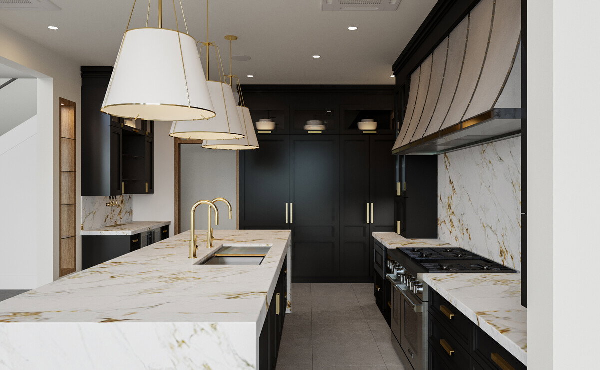 Elegant Kitchen & Laundry Room Interior Design Rendering thumb