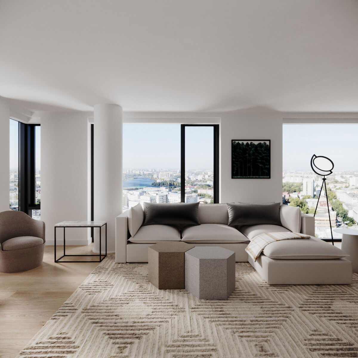 Sleek & Neutral Modern Apartment Design Rendering thumb