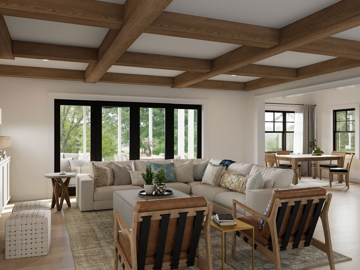 Modern Rustic Family Room with Screened In Porch Rendering thumb