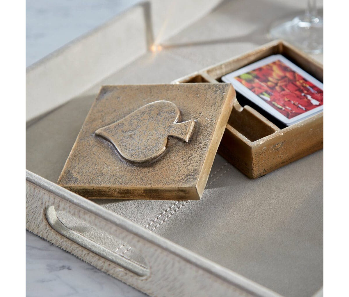 Spades Container | Antique Gold, Game Table by Cyan Design, 4.5" length x 4.5" width x 2" depth View 3
