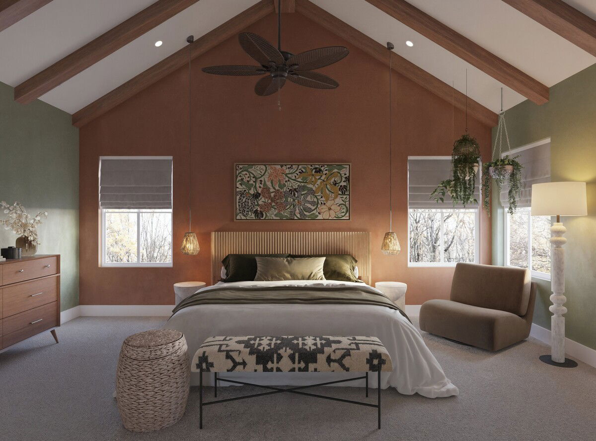 Modern Earth Toned Bedroom & Bath Remodel Rendering thumb