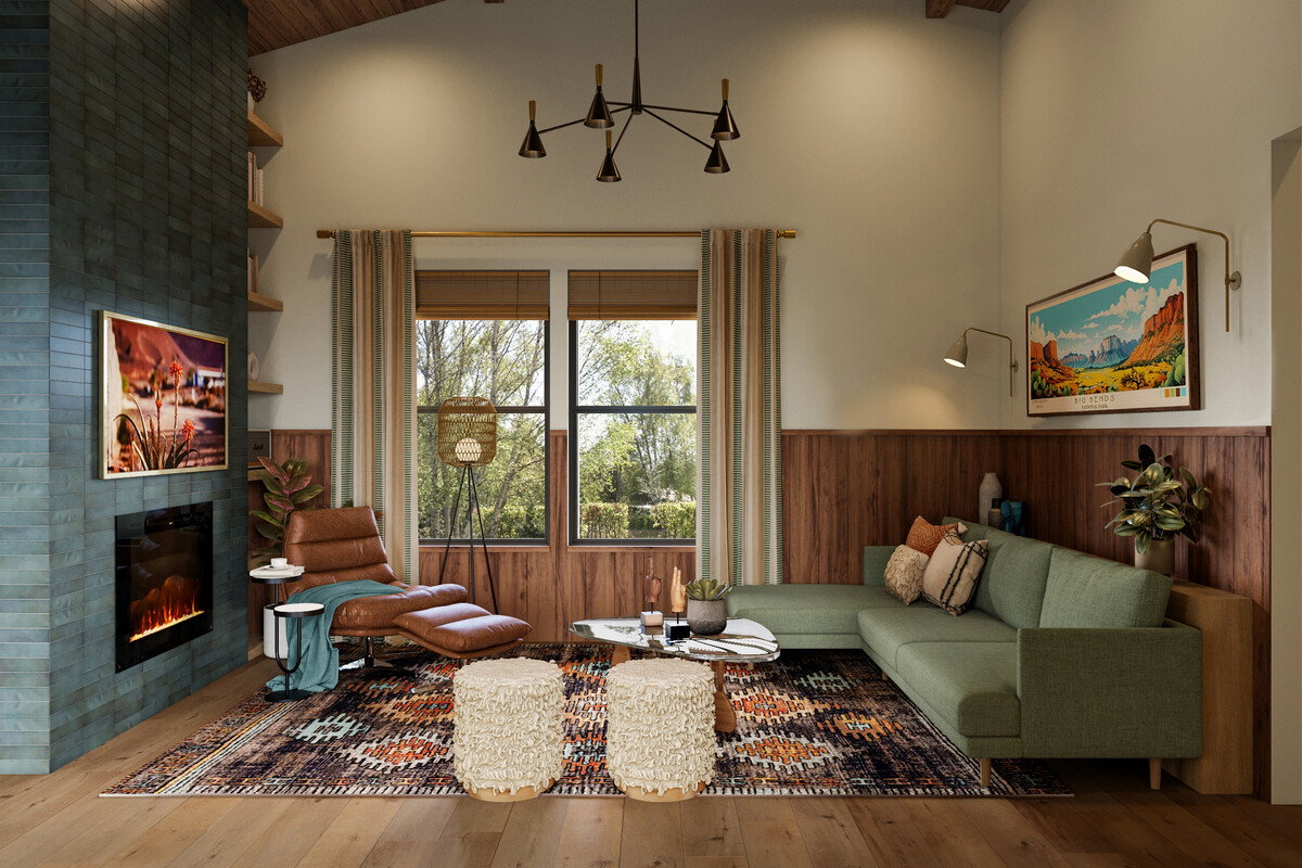 Stylish Mid Century Living & Dining Renovation Rendering thumb