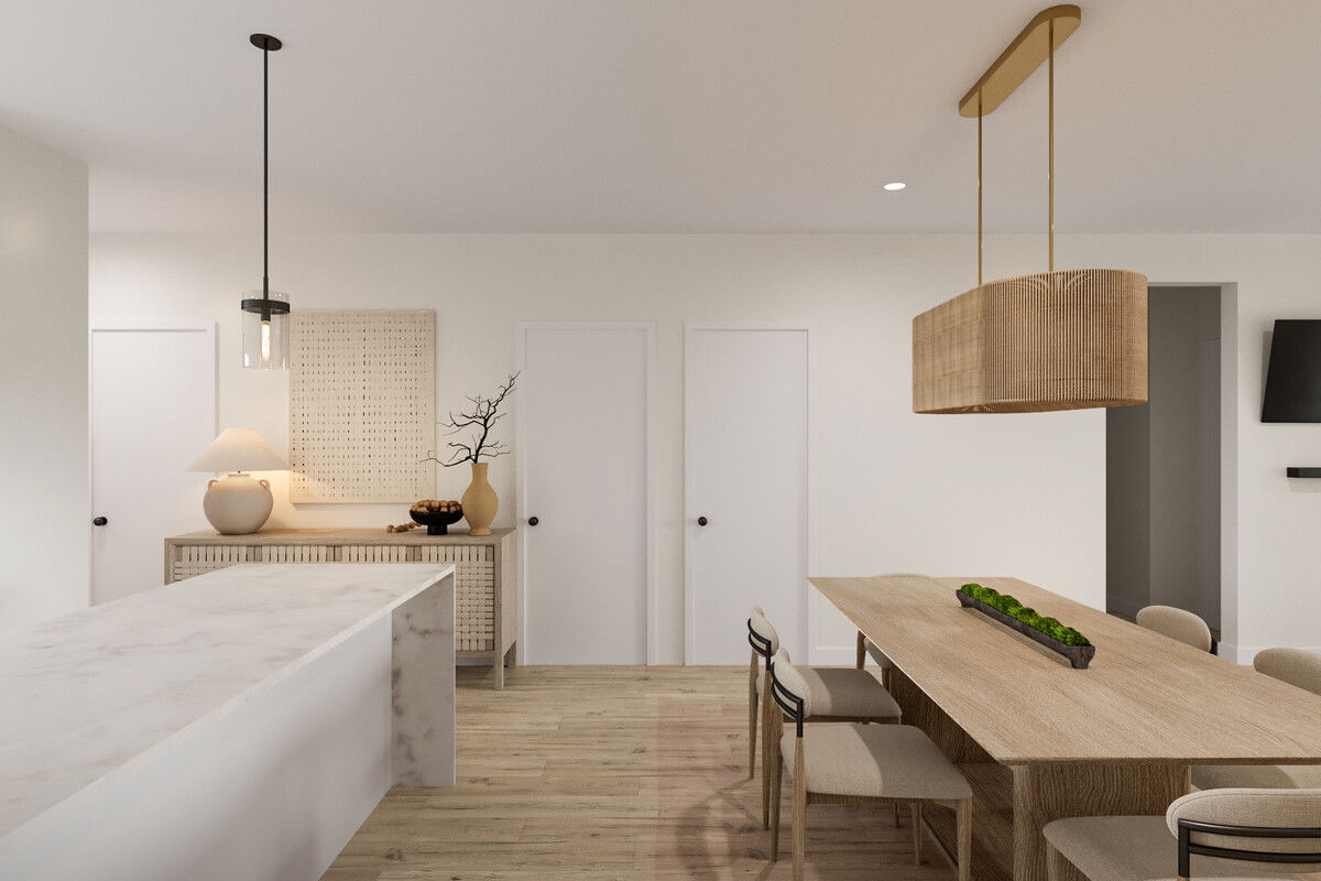 Organic Eclectic Combined Living & Dining Room Rendering thumb