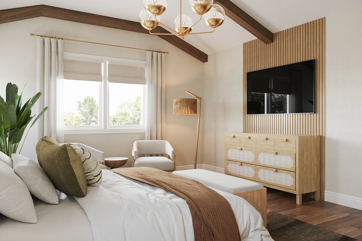 Modern Earthy Bedroom Design with Natural Accents Rendering thumb