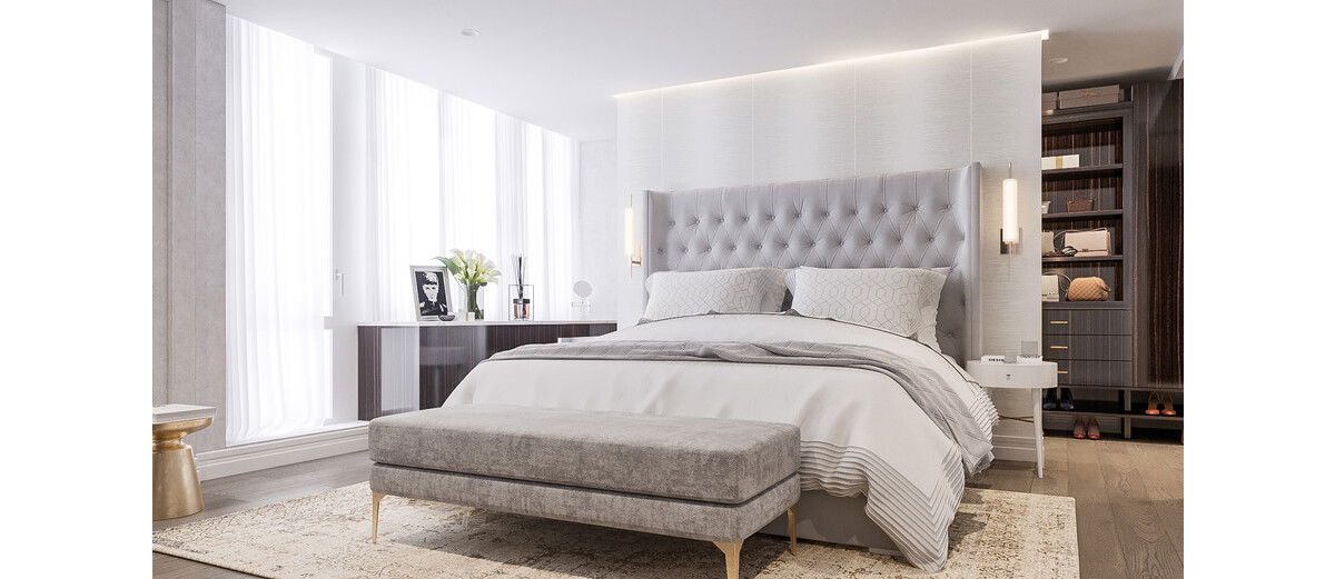 Bright and Modern Master Bedroom & Closet Design Rendering thumb
