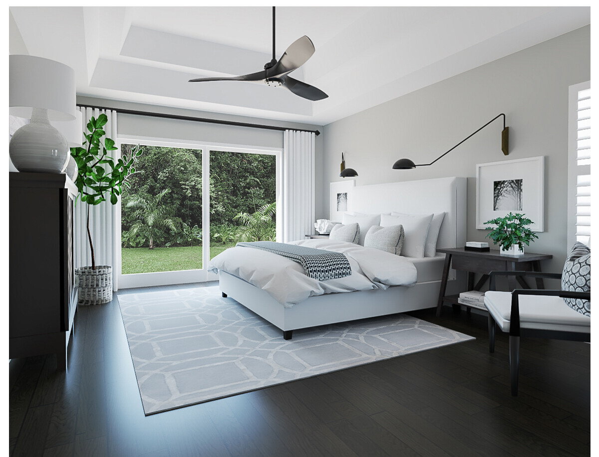 Modern White & Grey Bedroom Interior Design Rendering thumb
