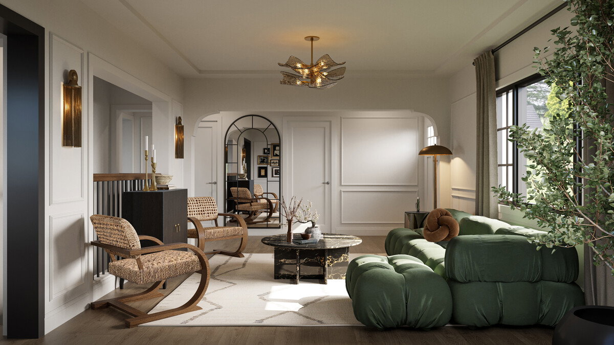 Elevated Living & Dining Room Design Rendering thumb