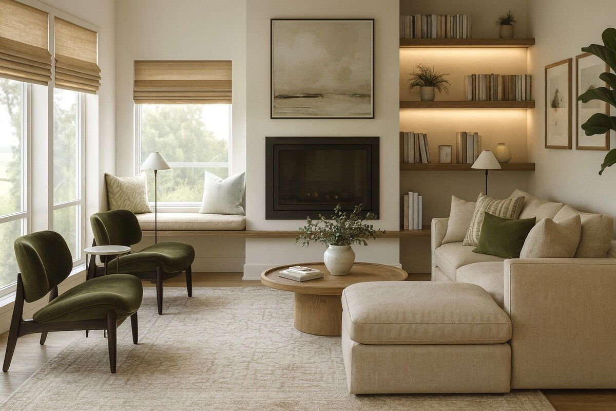 Warm Contemporary Living Room Renovation Rendering thumb