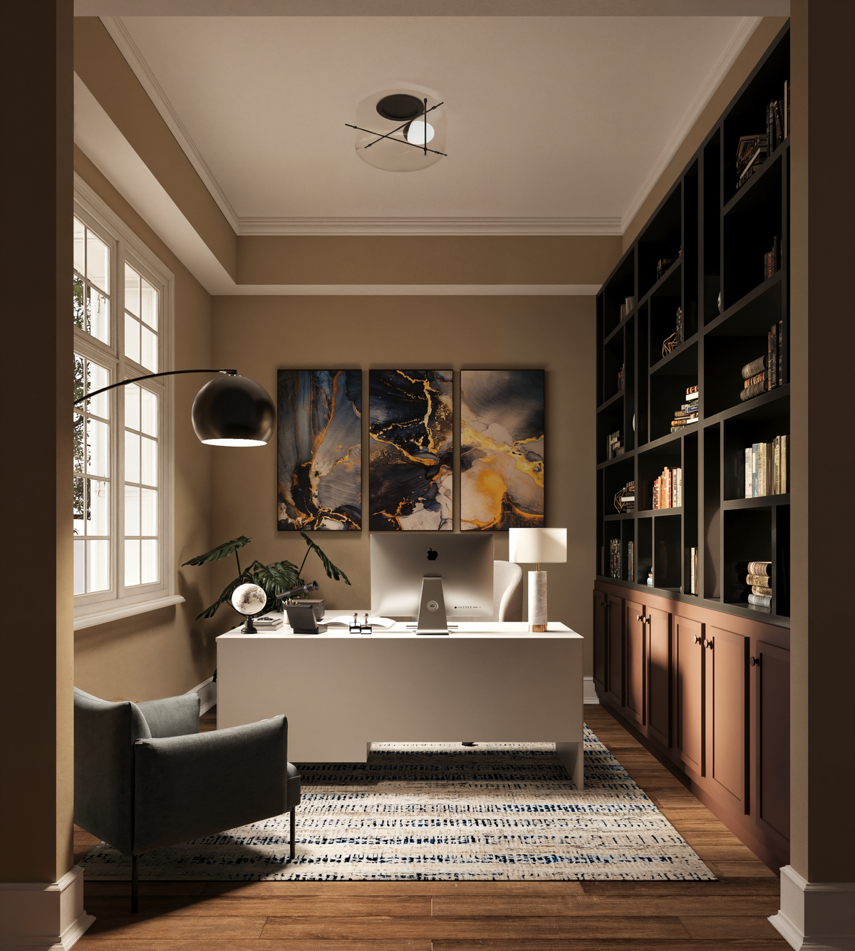 Sleek & Contemporary Home Office Transformation Rendering thumb