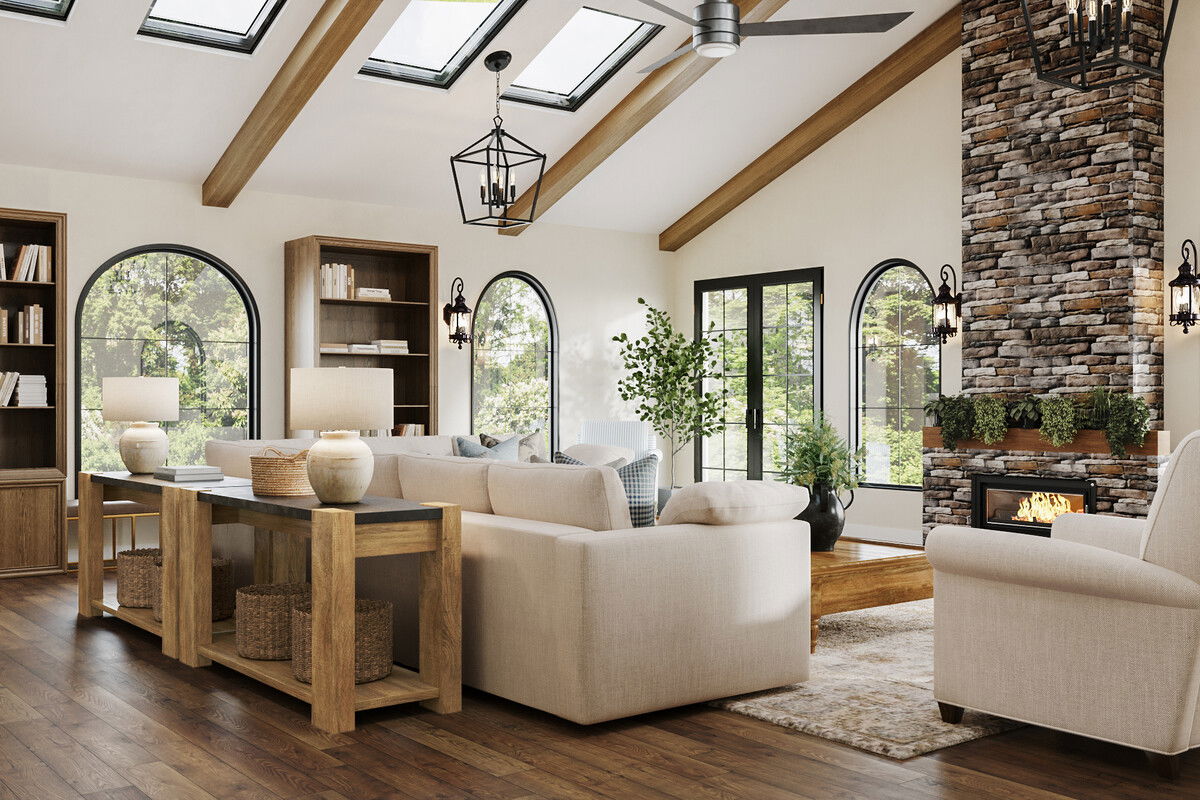 Warm & Inviting Transitional Living Room Design Rendering thumb