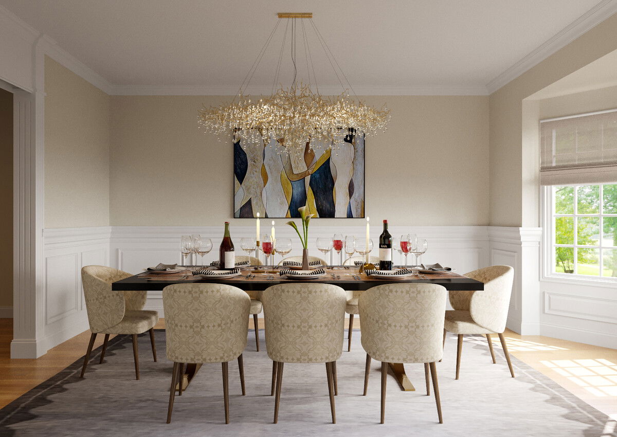 Glamorous Modern Living & Dining Room Remodel Rendering thumb