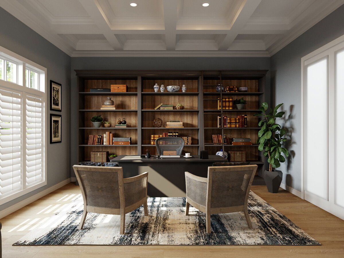 Masculine Home Office Design Project Rendering thumb