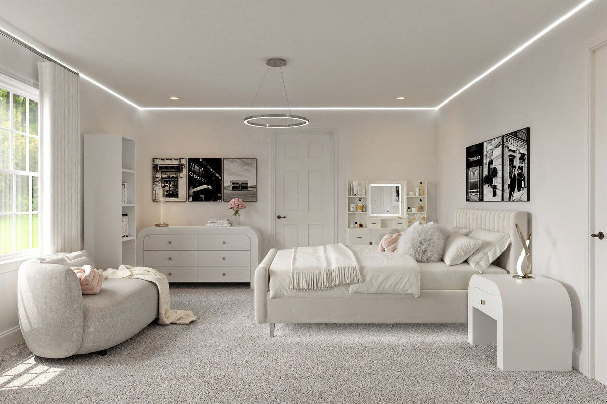 Trendy Modern Teen Bedroom with Stylish Accents Rendering thumb
