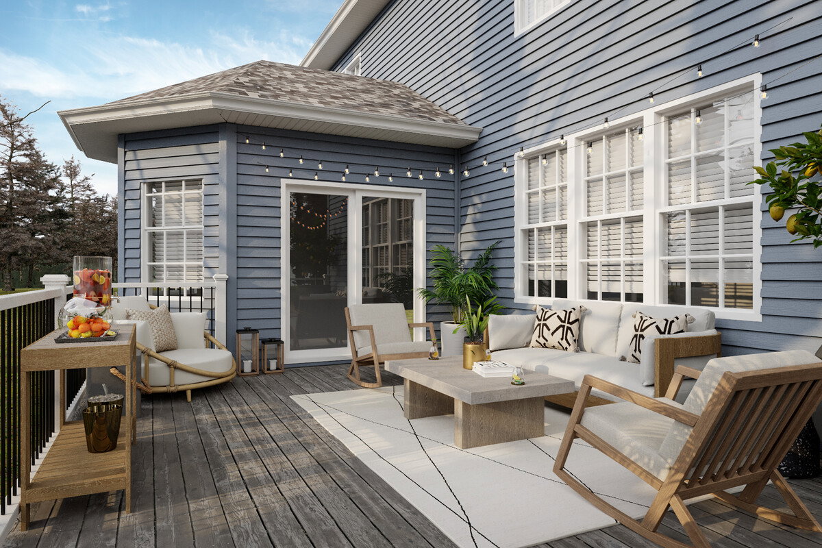 Contemporary Modern Living Room and Porch Design Rendering thumb