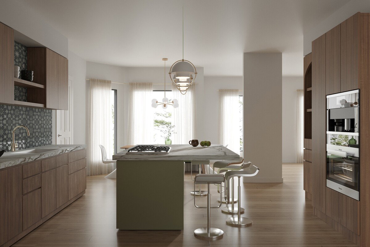 Sleek & Minimalistic Home Office & Kitchen Remodel Rendering thumb