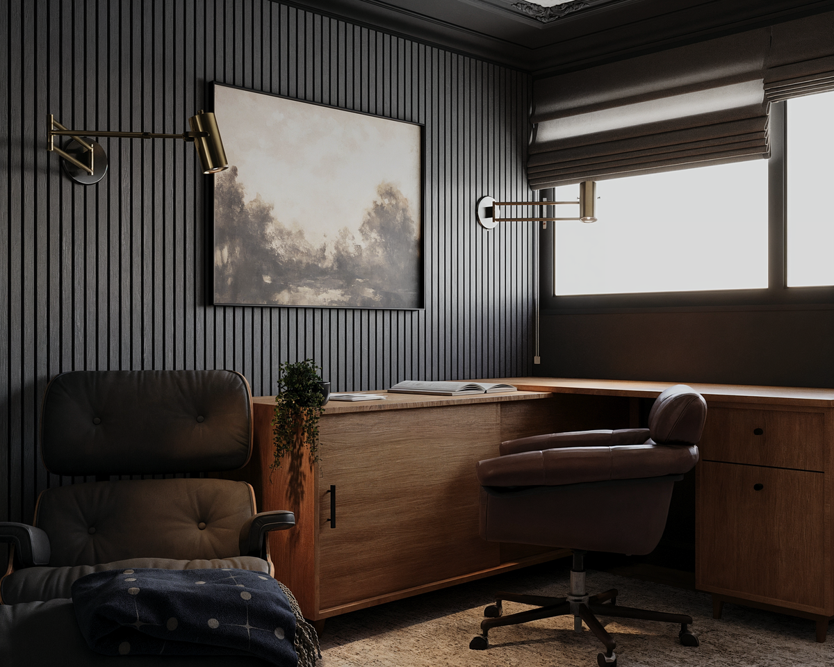 Elegant Dark Home Office with Modern Details Rendering thumb