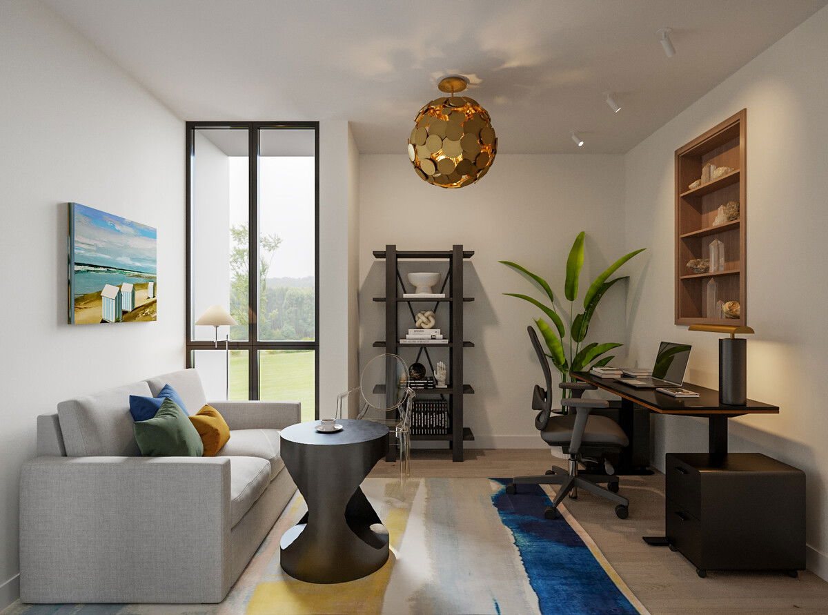 Contemporary Small Home Office Transformation Rendering thumb