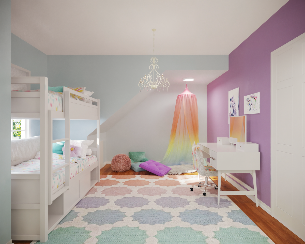 Colorful Unicorn Themed Room Design For Girls Rendering thumb