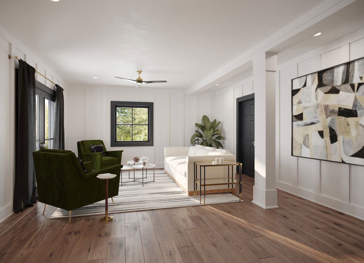 Moody Black & White Home Interior Design Rendering thumb