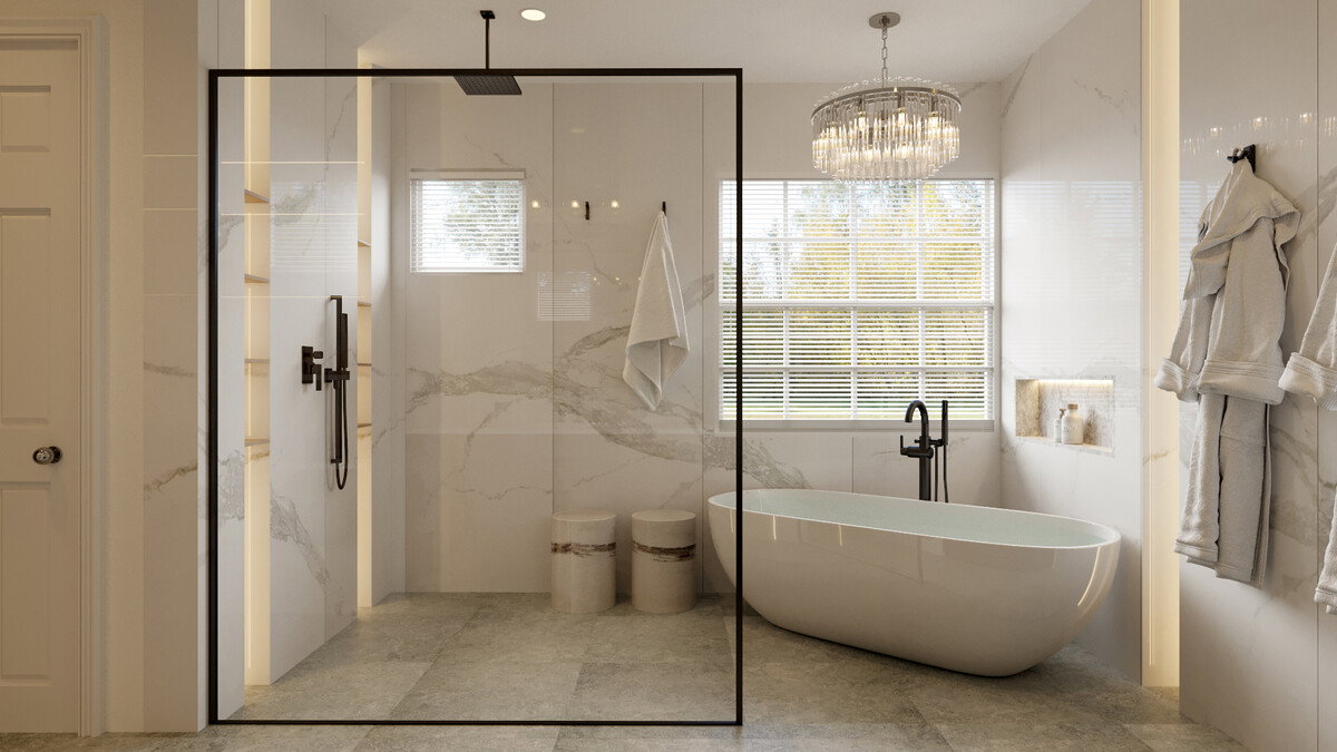 Modern Sophisticated Bathroom & Kitchen Renovation Rendering thumb