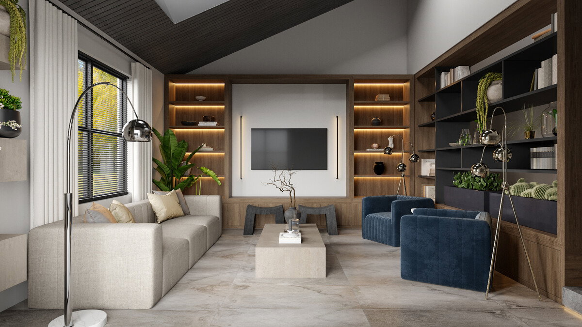 Elegant Modern Contemporary Living Room Remodel Rendering thumb