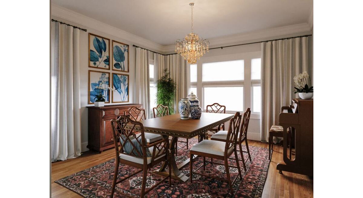 Traditional Dining Room With Blue Accents Rendering thumb