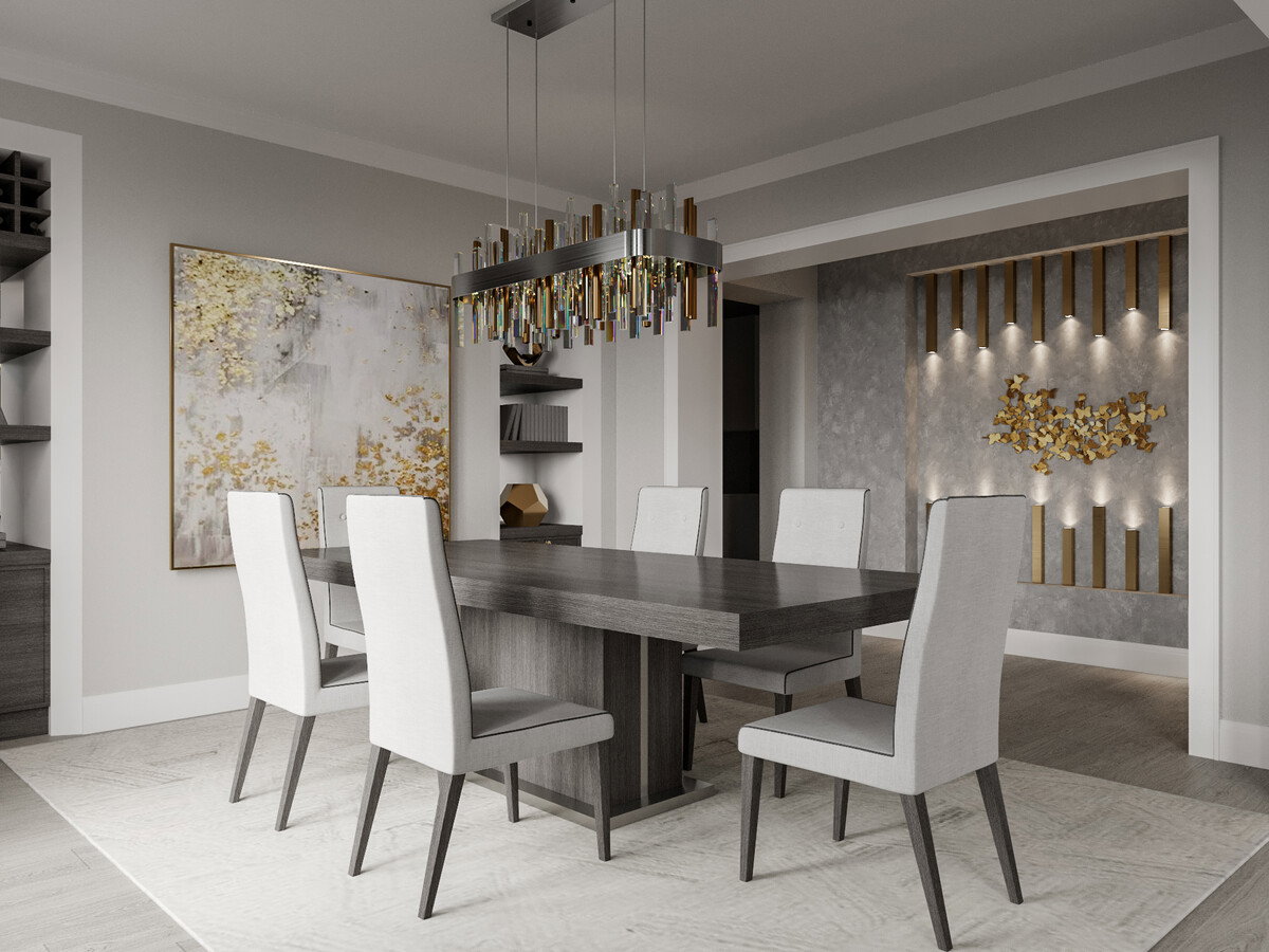 Modern Glam Living Room and Dining Room Rendering thumb