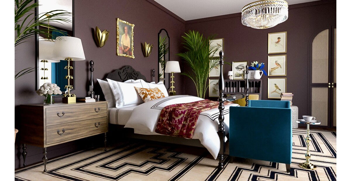 Vintage Bedroom Design with Eclectic Decor Rendering thumb
