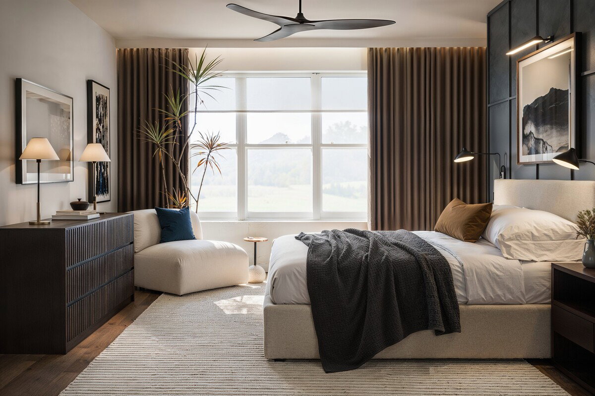 Sleek and Stylish Modern Bedroom Design Rendering thumb