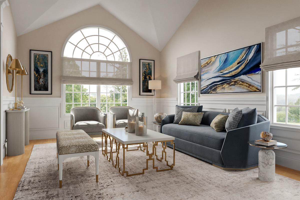 Glamorous Modern Living & Dining Room Remodel Rendering thumb