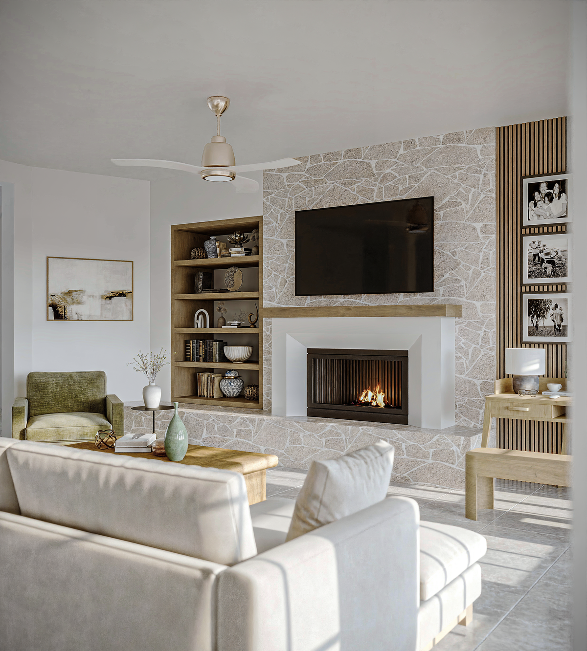 Coastal Living Room with Traditional Touches Rendering thumb
