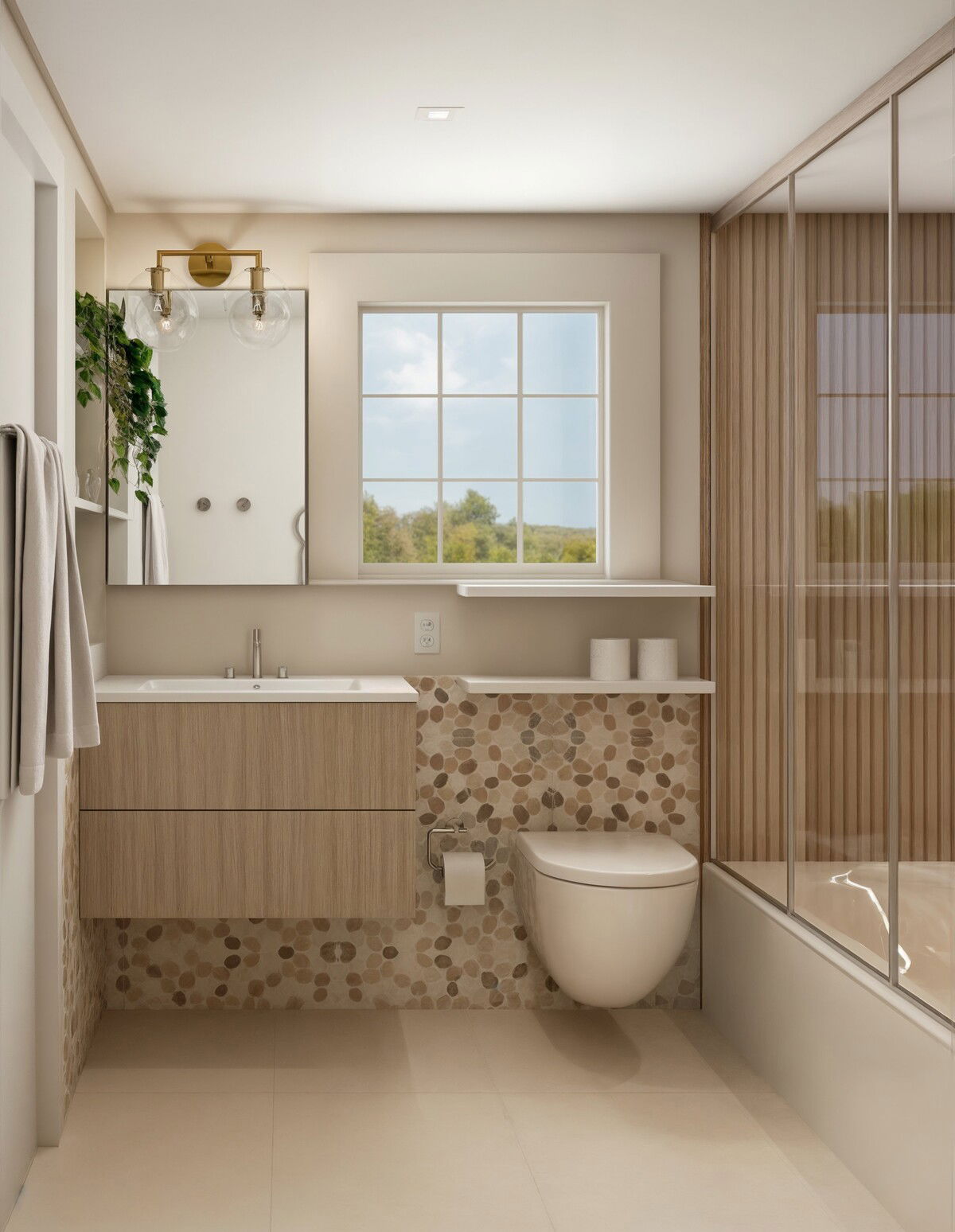 Elegant Modern Coastal Bathroom Renovation Rendering thumb