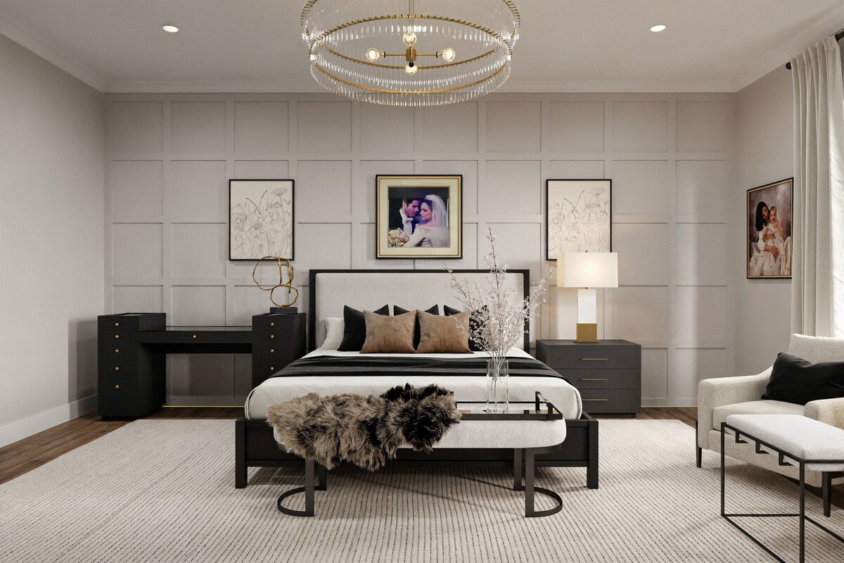 Modern Sophisticated Master Bedroom Design Rendering thumb