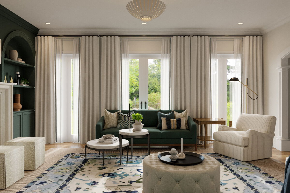 Comfortable Traditional Living Room Space Rendering thumb