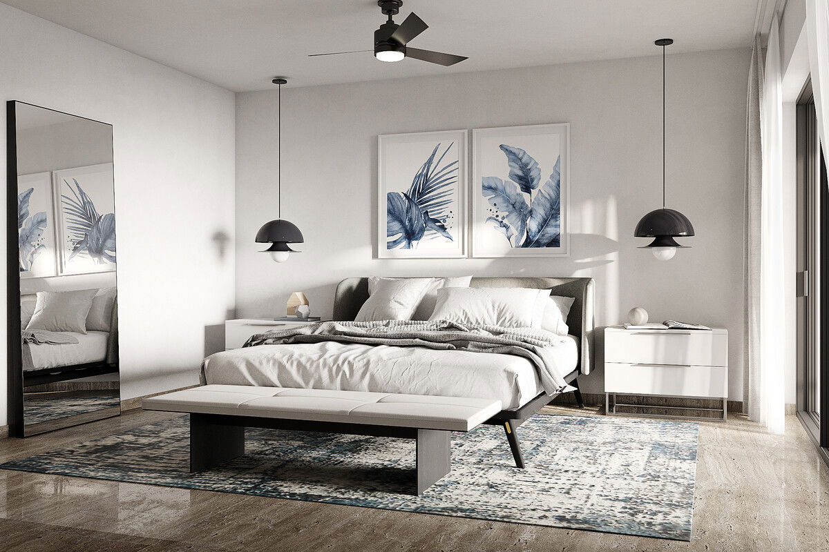 Classy Interior Design With Blue Accent Pieces Rendering thumb