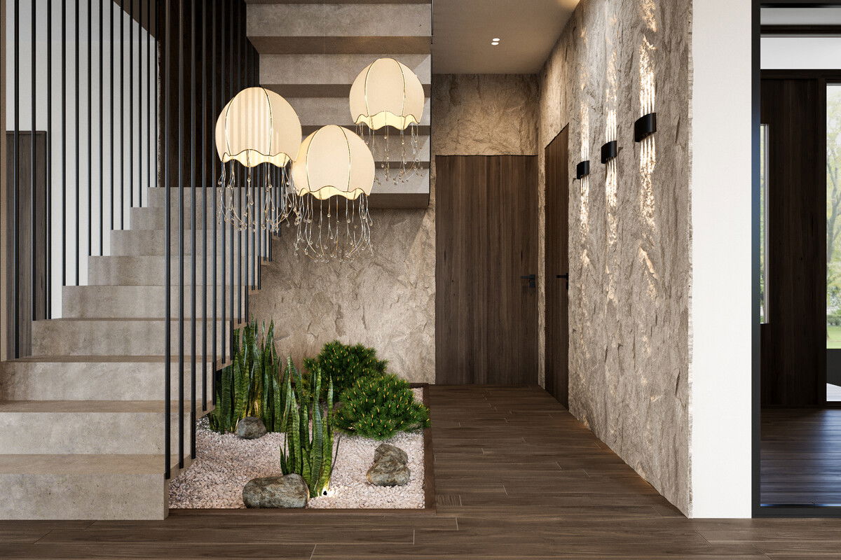 Modern Japanese Influenced Home Design with Cozy Vibes Rendering thumb