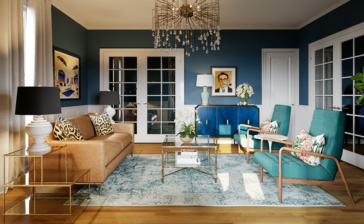 Eclectic Formal Living Room Interior Design Rendering