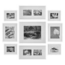 Online Designer Living Room Gallery Perfect Photo Kit with Decorative Art Prints & Hanging Template Gallery Frame Set, 9 Piece, White,16FW1008