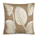 Online Designer Living Room Tropical Palm Leaf Square Embroidered Throw Pillow in Ivory