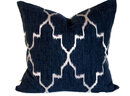 Online Designer Combined Living/Dining Indigo Blue and Grey Lattice Decorative Pillow Cover