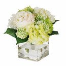 Online Designer Kitchen English Roses and Hydrangea Bouquet in Square Glass Vase by Jane Seymour Botanicals