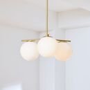Online Designer Bedroom Sphere + Stem Convertible Flushmount, Brass/Milk Glass, 3-Light