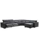 Online Designer Combined Living/Dining Nevio 6-pc Leather Sectional Sofa with Chaise (GREY/RIGHT FACING)