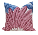 Online Designer Other Sunbrella Outdoor Palm Leaf Woven Pillow in Blue and Pink. Outdoor Accent Lumbar Floral Pillow