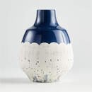 Online Designer Combined Living/Dining Nightfall Scalloped White and Blue Vase