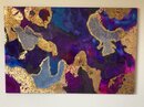 Online Designer Business/Office Original abstract ink painting gold leafs accent swarovski crystal resin on the top