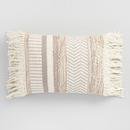 Online Designer Combined Living/Dining Neutral Stripe Fringed Indoor Outdoor Lumbar Pillow