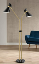 Online Designer Living Room Lite Source Jared Black and Antique Brass 2-Arm Floor Lamp