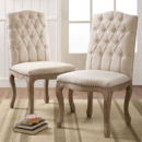 Online Designer Combined Living/Dining Shiraz Linen Tufted Wood Back Dining Chairs in Natural